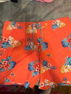 George Men's Coral Orange Floral Swim Board Shorts
